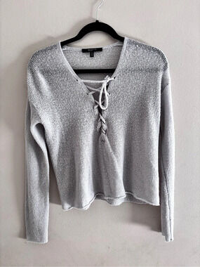 Brunette The Label Lace-Up Knit Sweater in White Size XS/S Like New